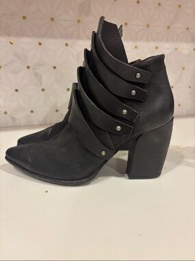 A.S. 98  Black Leather Armour Ankle Boots